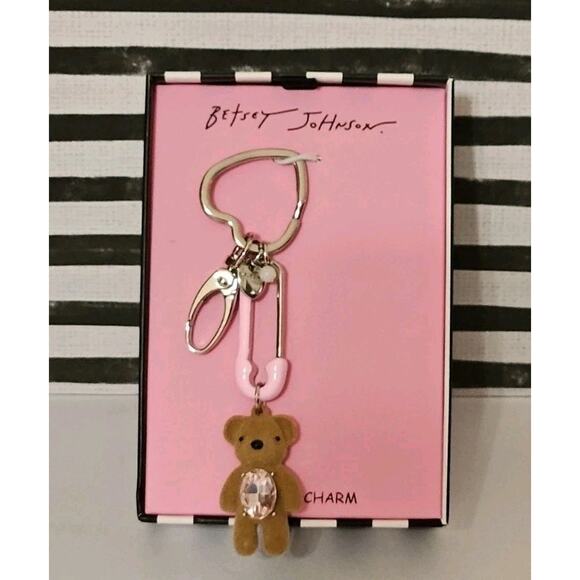 Betsey Johnson Keychain Pink Teddy Bear Bag Charm Keychain - Picture 3 of 4